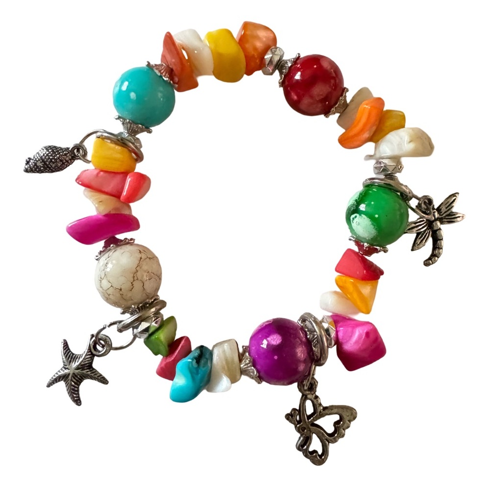 Hungarian Colorful Beaded Charm Stretch Bracelet